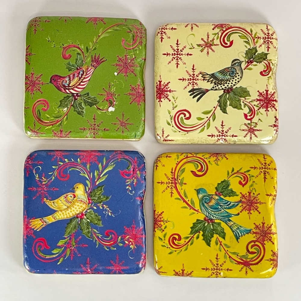 Coldwater Creek Holiday Collection holly bird coaster, set of 4